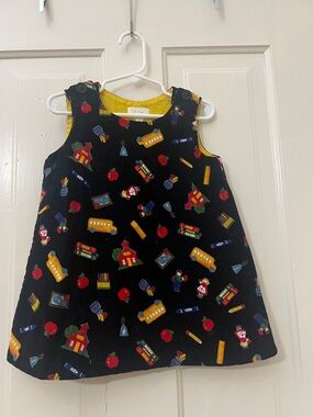 Children's Black School-Themed Pinafore Dress with Yellow Lining